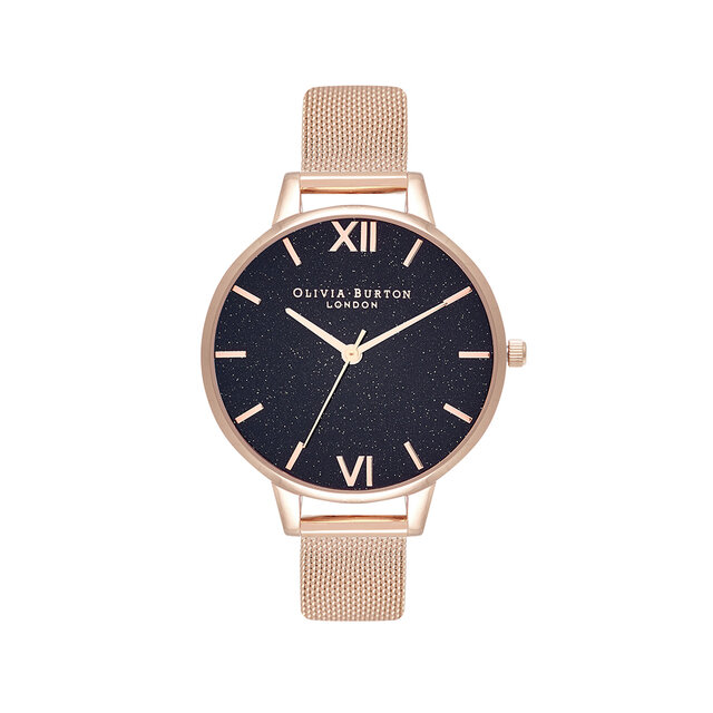 34mm Black & Rose Gold Mesh Watch