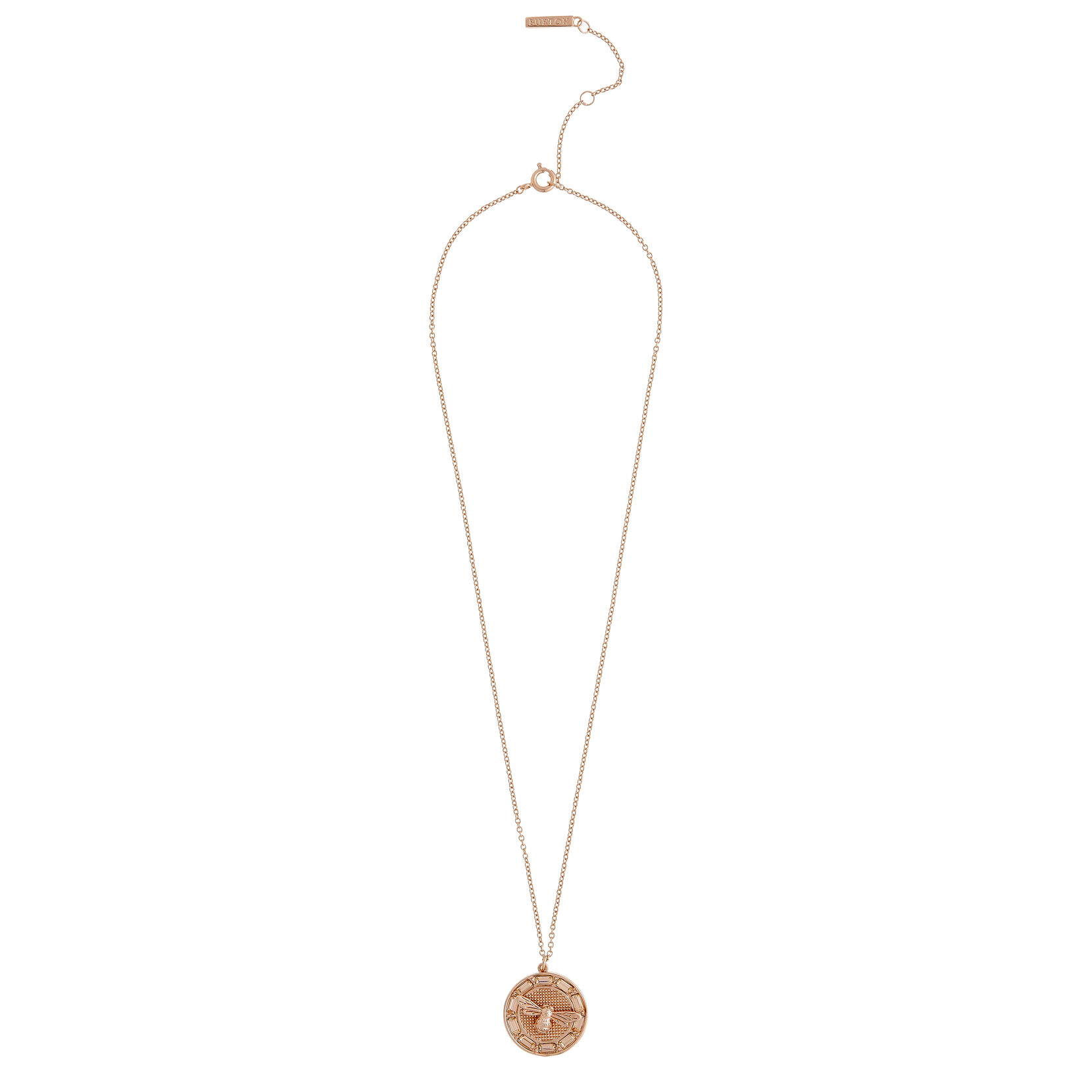 Collier pendentif charme au motif d'abeille en or rose serti de pierres