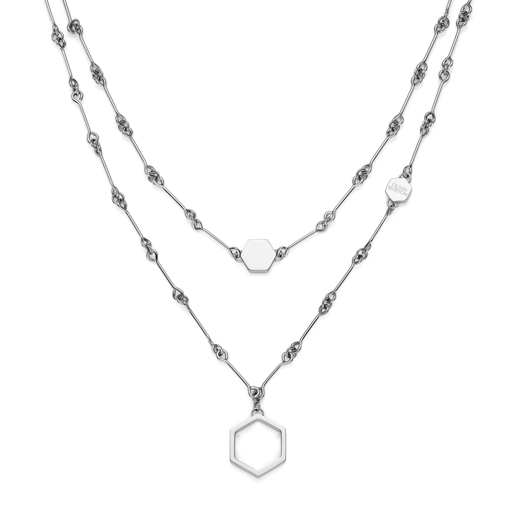 Collier Double Chaîne Honeycomb Argent