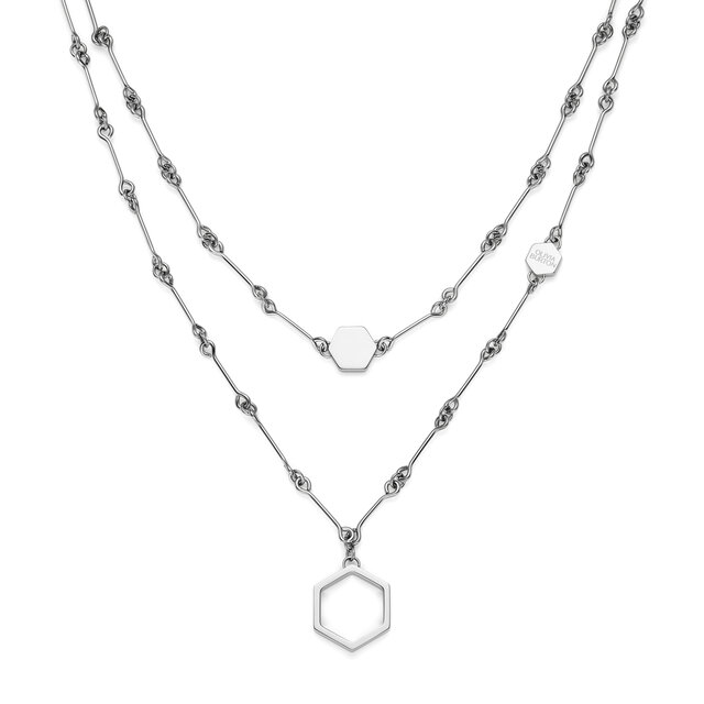 Collier Double Chaîne Honeycomb Argent