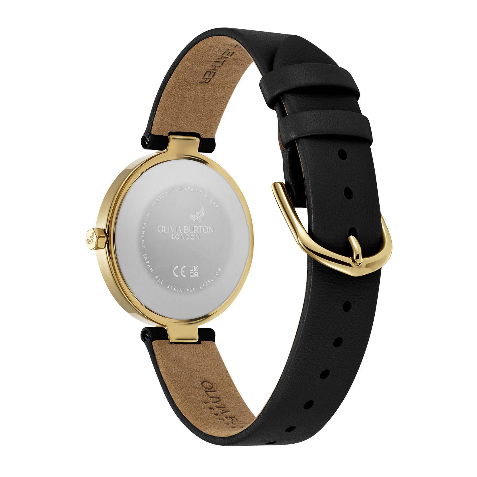Montre Dimension avec Fermoir en T Doré & Bracelet Cuir Noir 32mm