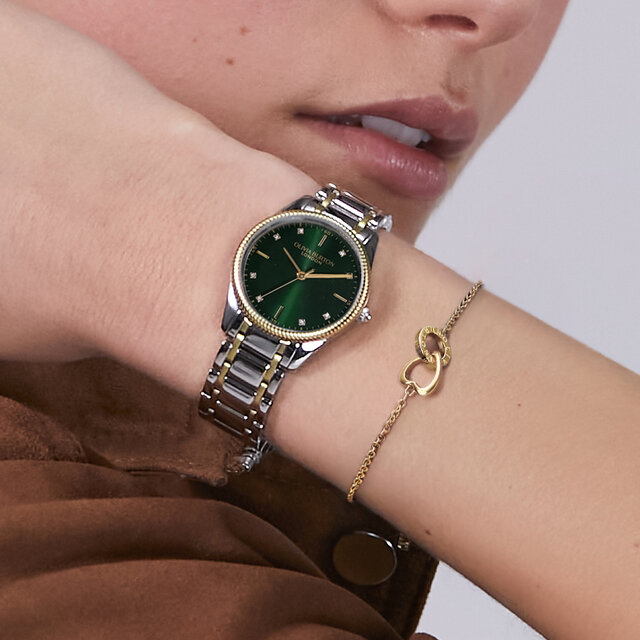 Coffret Cadeau Montre Egerton Vert For&ecirc;t & Bracelet Bicolore 28mm avec Bracelet Kindred Interlink