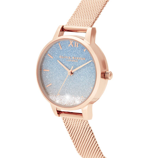 Wishing Wave Midi Dial Rose Gold Mesh Watch