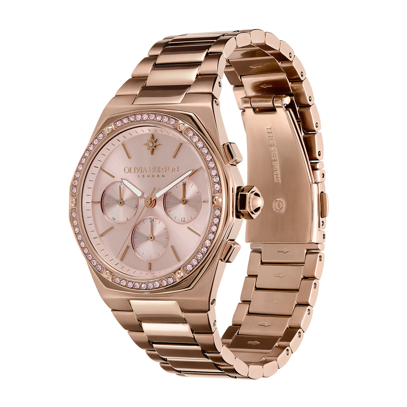 Montre Hexa multifonction Rose pastel et Or rose 38 mm