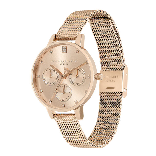 Montre Multifunction à bracelet milanais or blanc 34 mm