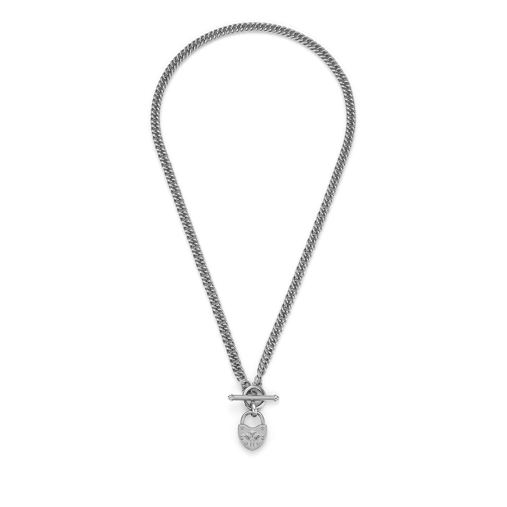 Lock Heart Silver Tone Toggle Necklace