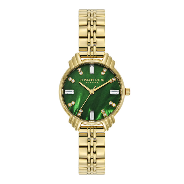 Montre Art déco à cadran midi vert émeraude et bracelet or 