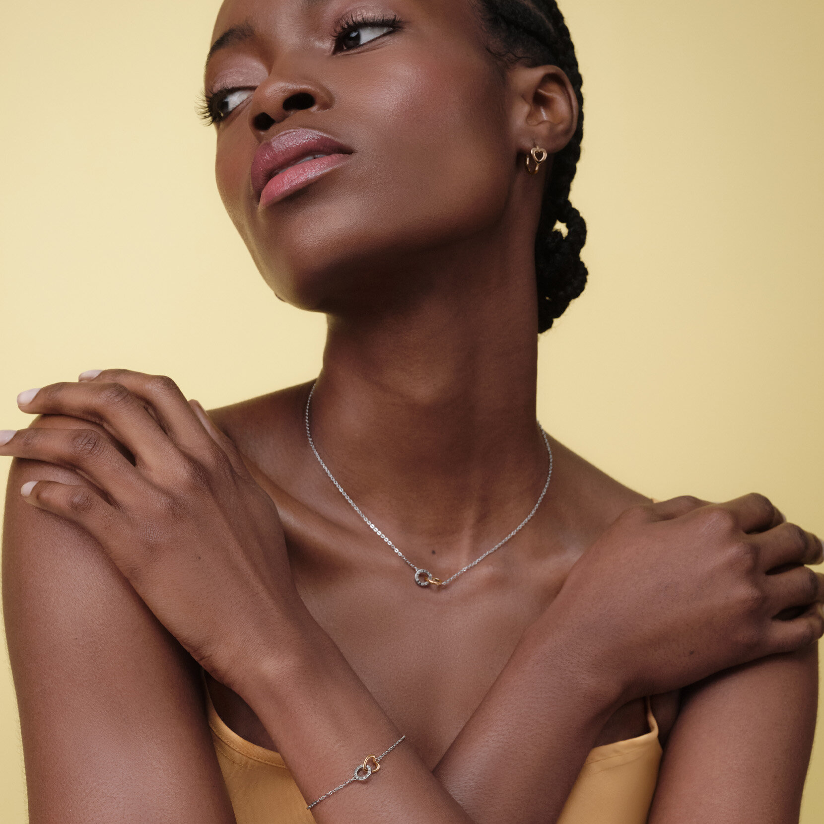 Kindred Interlink Heart Silver & Rose Gold Plated Bracelet