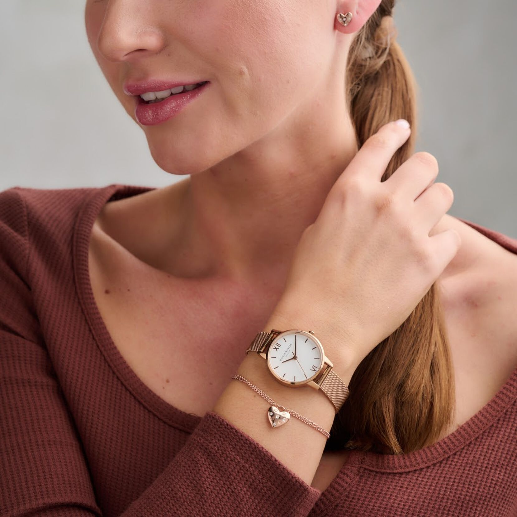 The Classic Rose Gold Watch, Screw Heart Bracelet & Stud Bundle