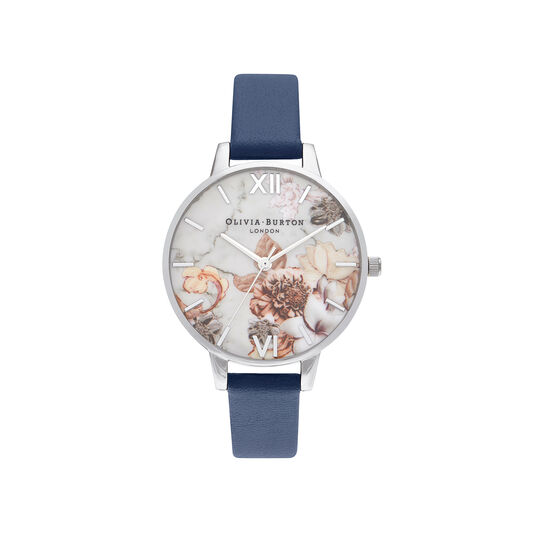 Marble Florals Navy & Silver