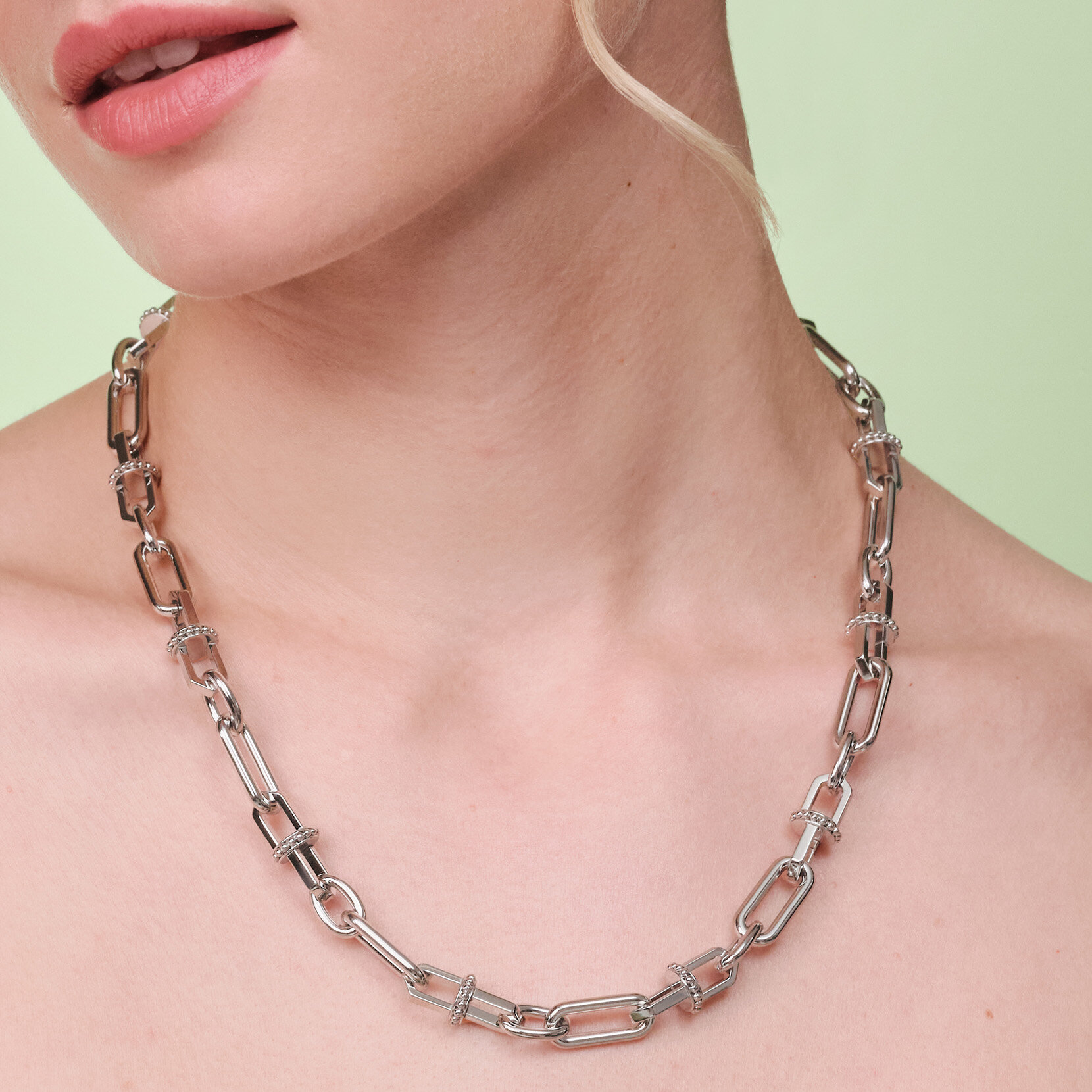 Anchor Link Silver Tone Necklace