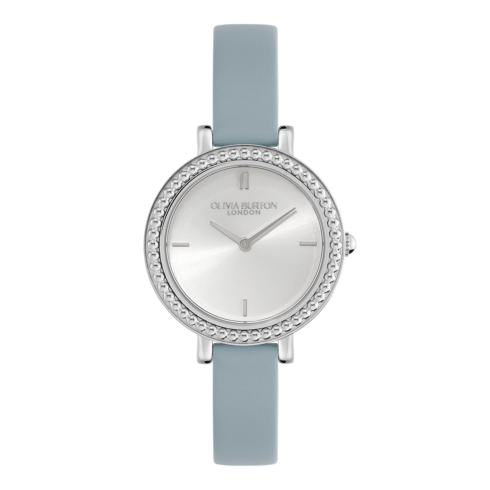 30mm Vintage Bead Silver & Chalk Blue Leather Strap Watch