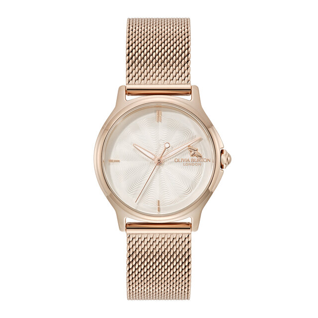 Montre &agrave; mailles Classic Bee 30 mm en blanc et or rose