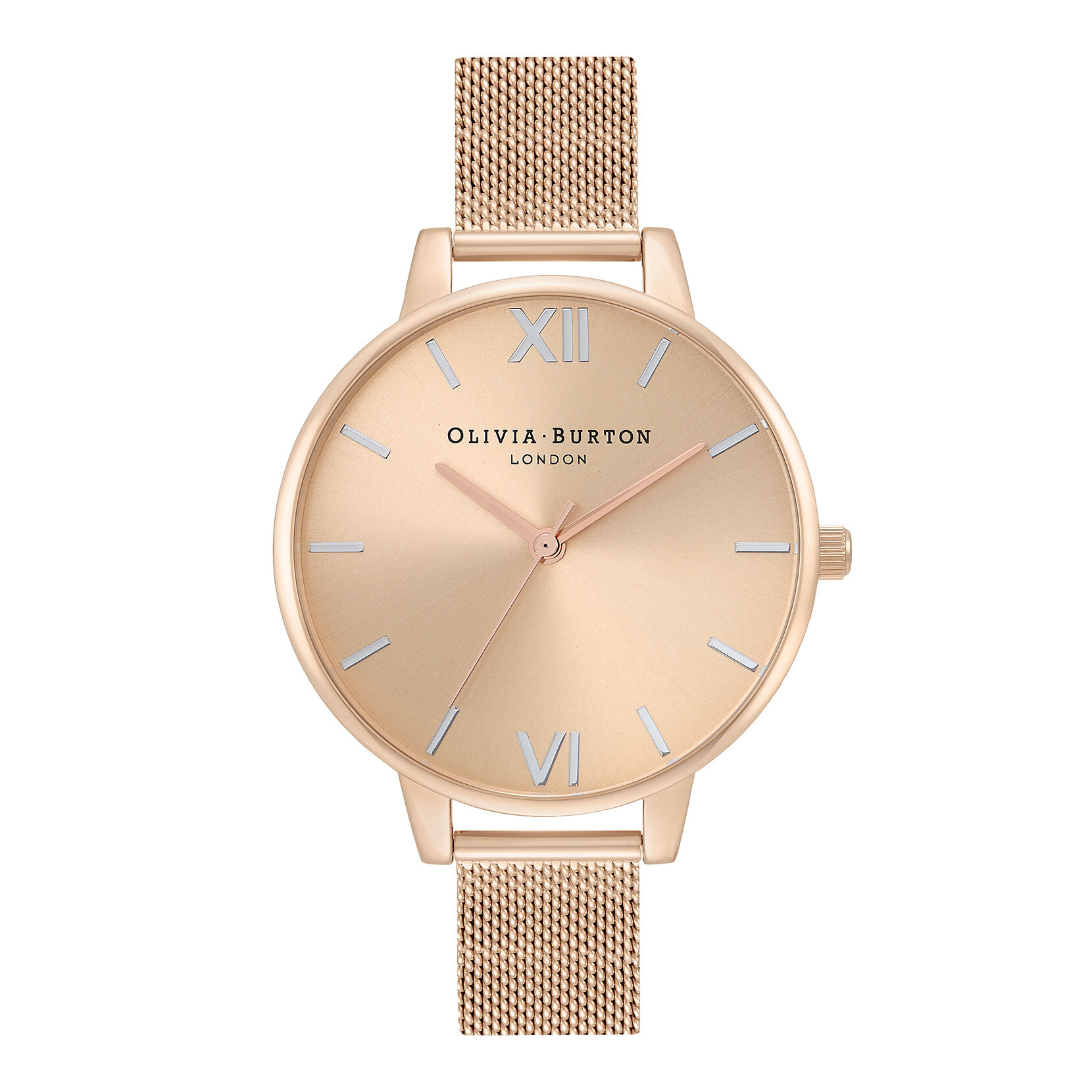 Montre en maille en or rose pâle à cadran demi et à boîtier mince