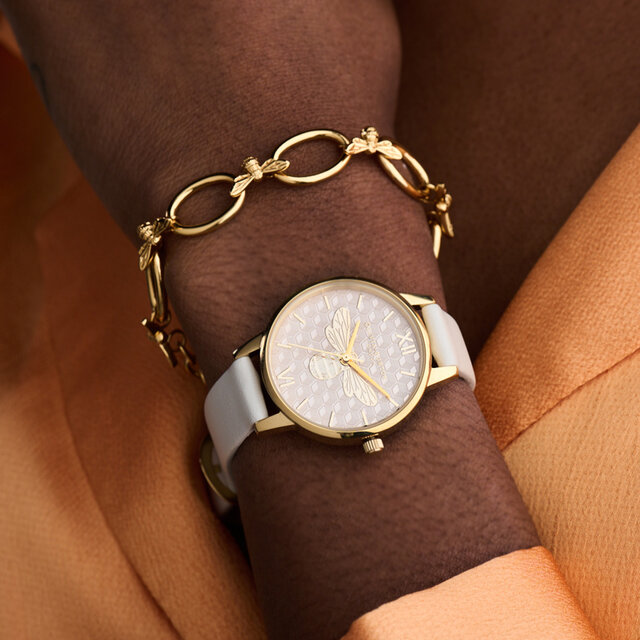 30mm Gold & Cream Leather Strap Watch