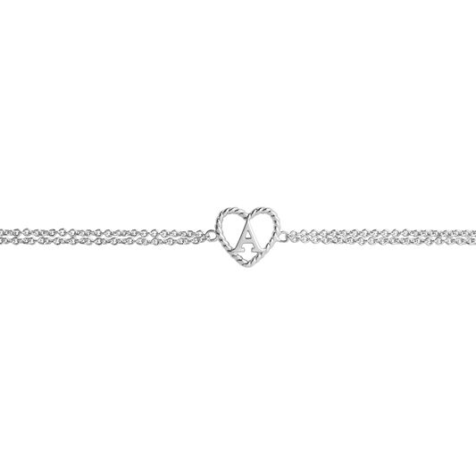 'A' Heart Initial Chain Bracelet Silver
