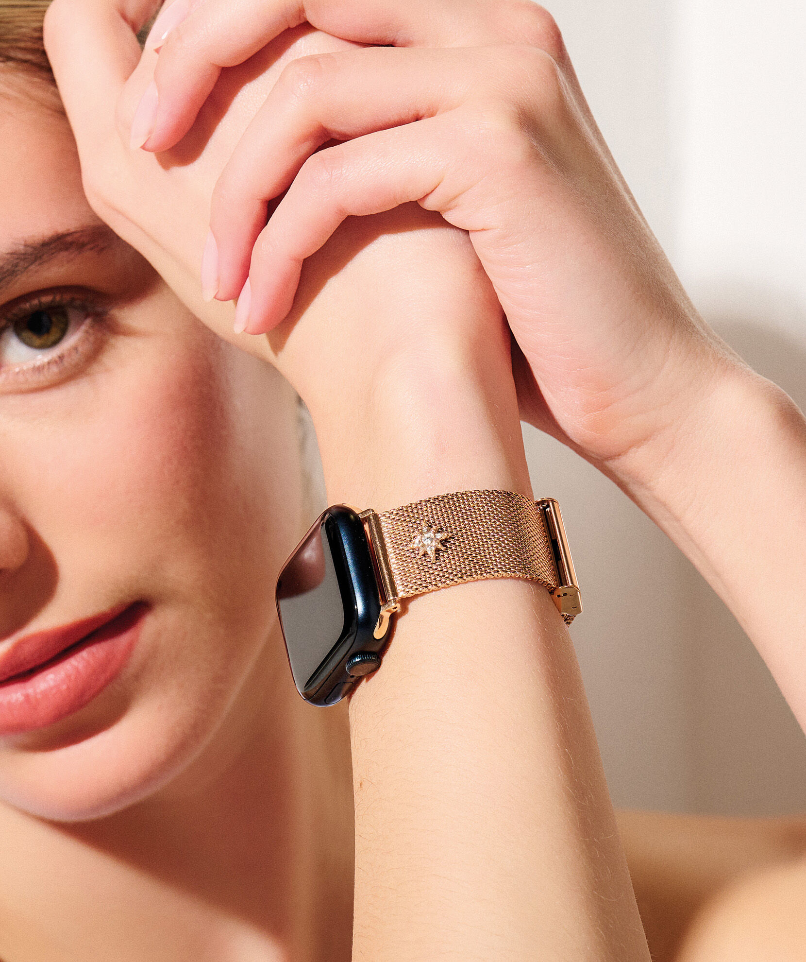 Rose gold top mesh strap