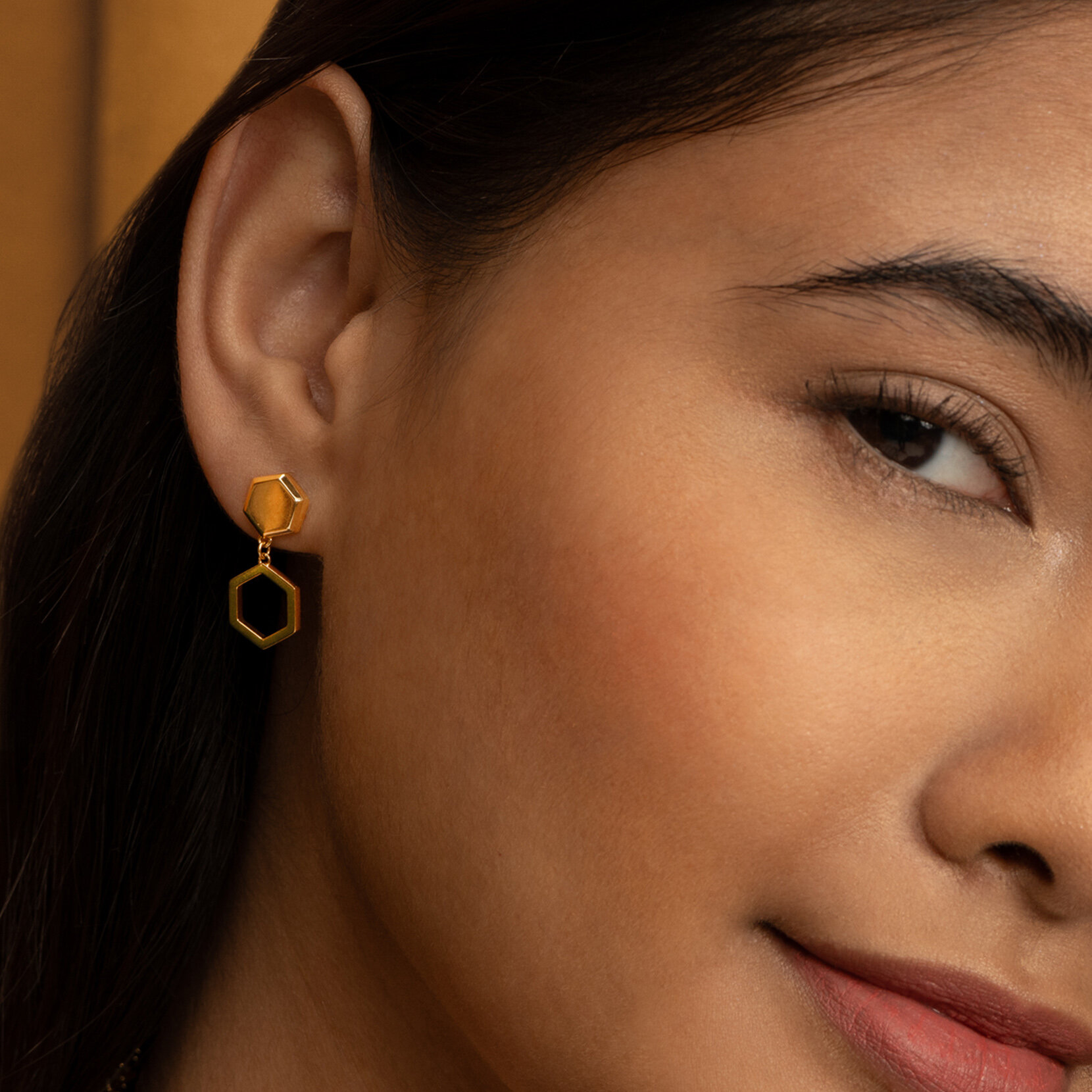 Boucles d’oreille pendantes Ever Stacked Honeycomb Or plaqué