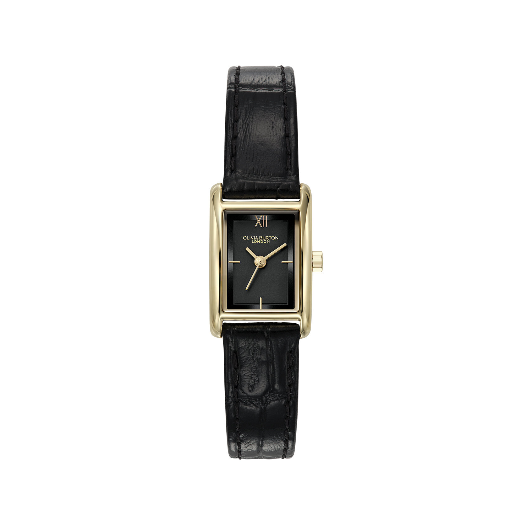 16mm Mini Grove Gold & Black Croc Leather Strap Watch