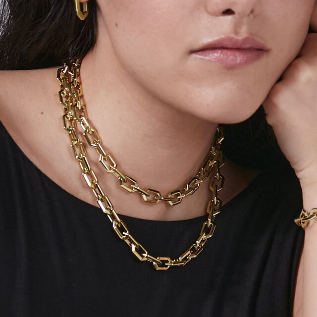 Collier Maillon G&eacute;om&eacute;trique Nid d'abeille Plaqu&eacute; Or