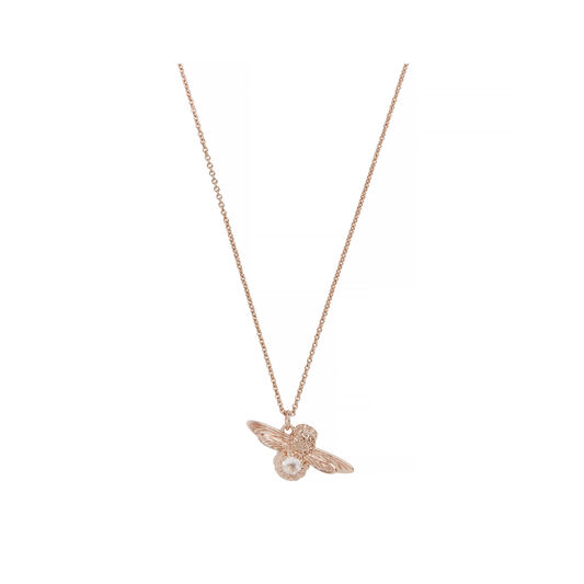 Bejewelled Bee Pendant, Rose Quartz Necklace