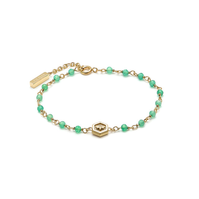 Bracelet Perlé Vert & Plaqué Or avec Charm Abeille Minima