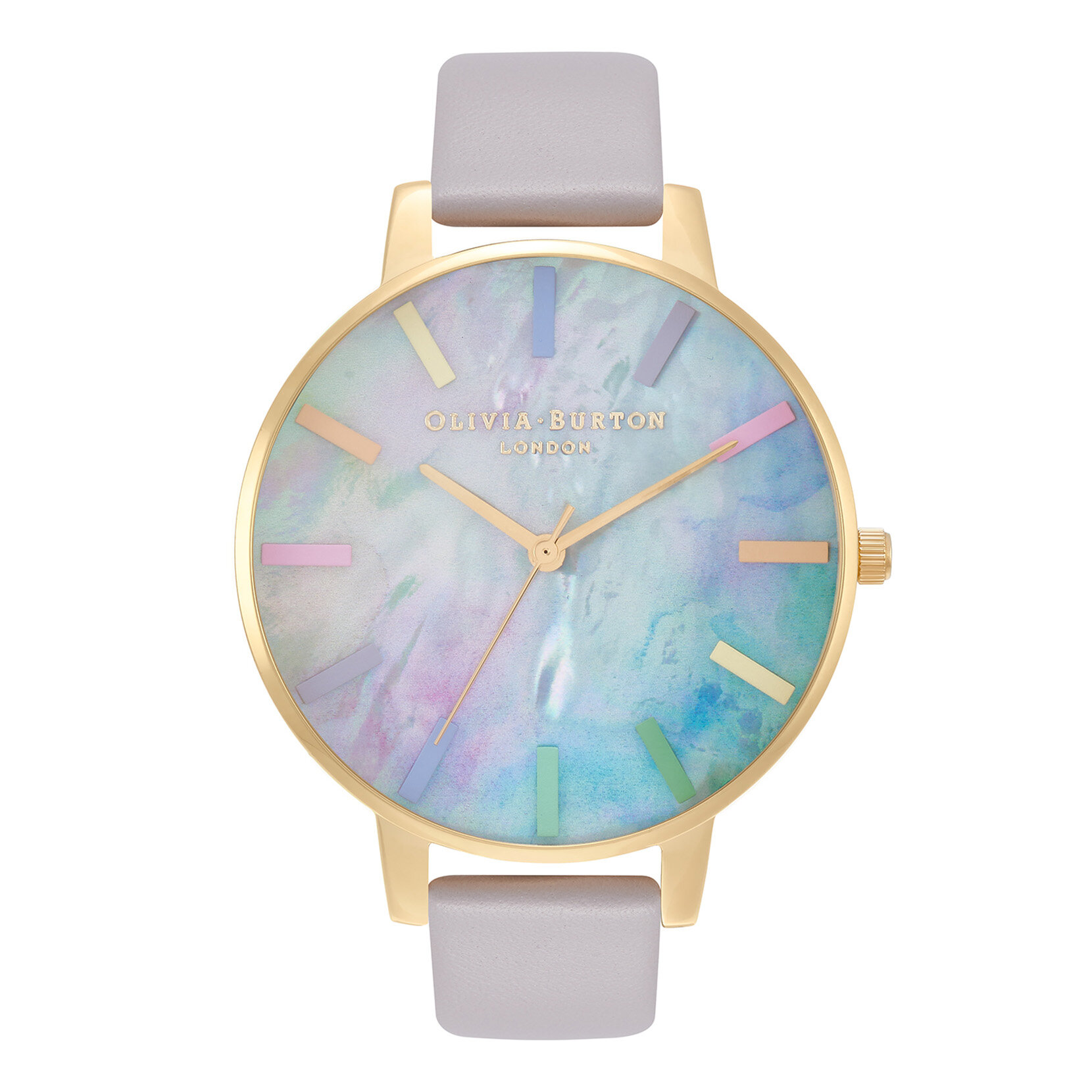 38mm Gold & Grey Leather Strap Watch