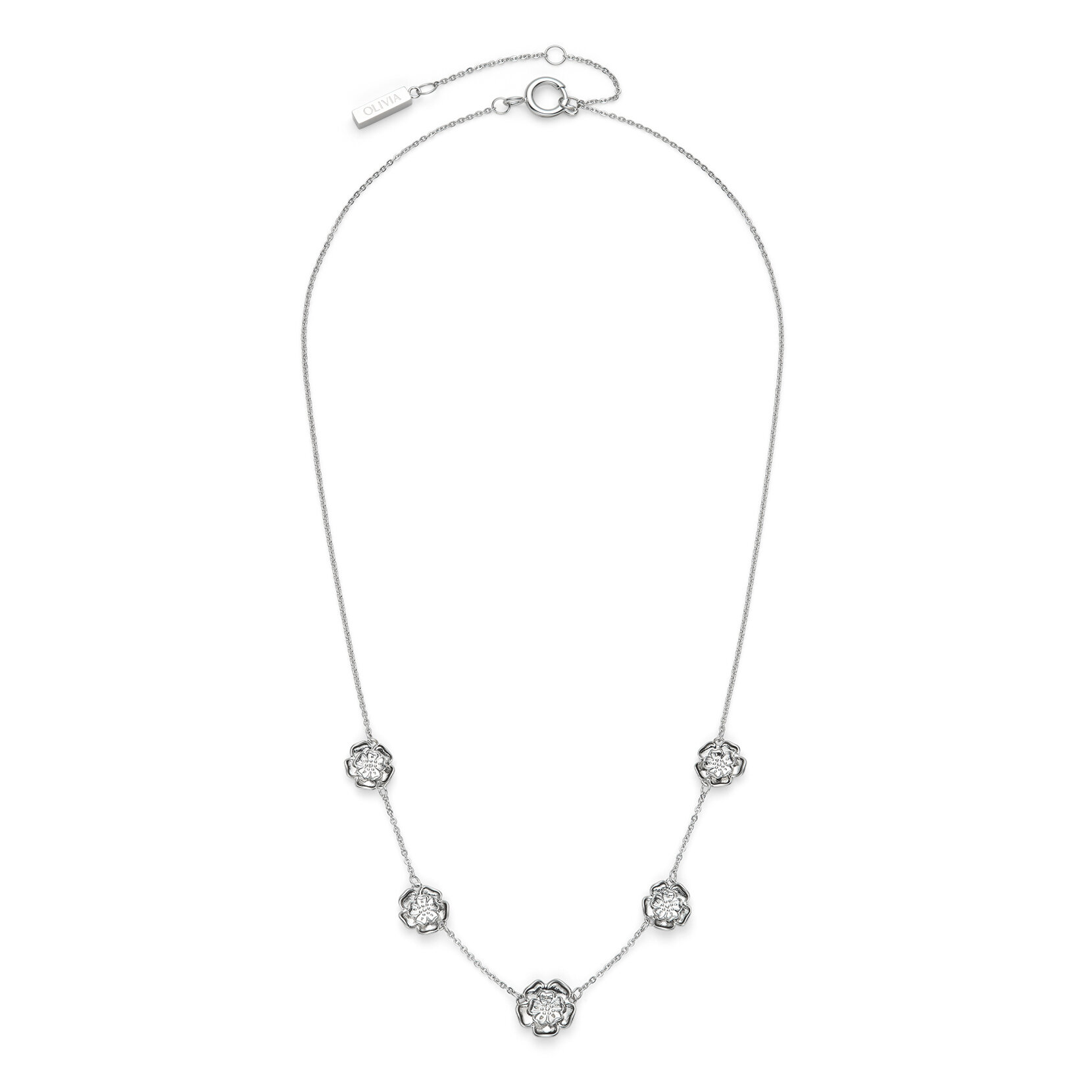 Tudor Rose Silver Tone Multi Station Necklace
