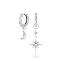 Silver Moon & Star Huggie Hoops
