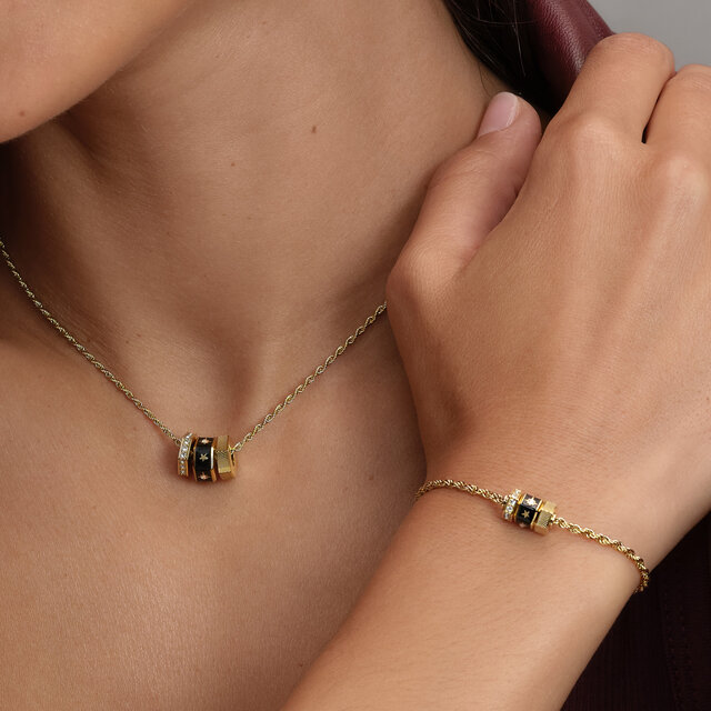 Black & Gold Plated Bead Charm Necklace