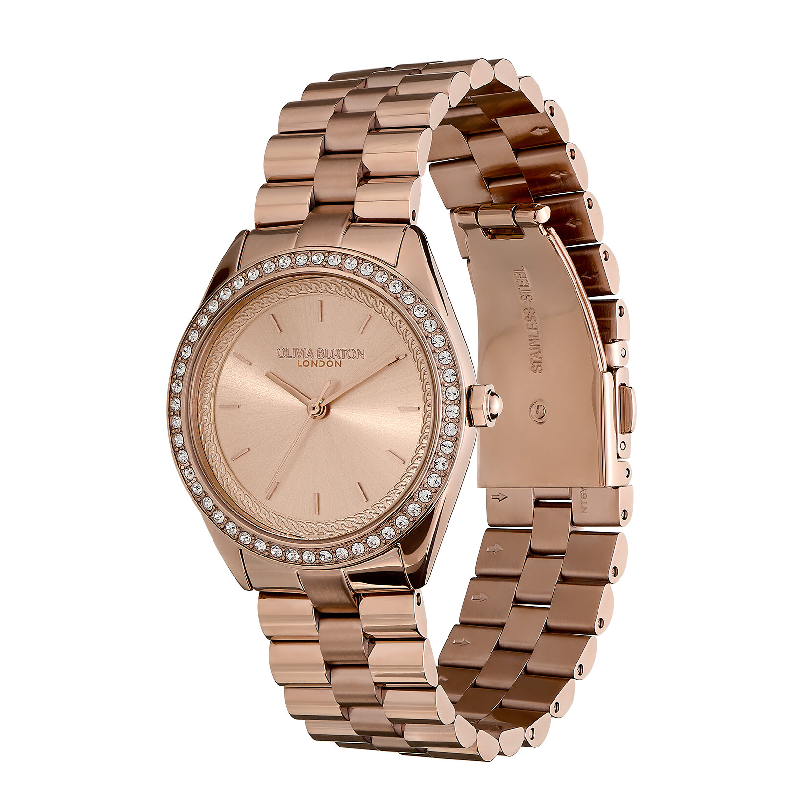 34mm Bejewelled Rose Gold Bracelet Watch