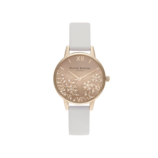Bejewelled Lace 30mm Carnation Gold & Blush Leather Strap Watch