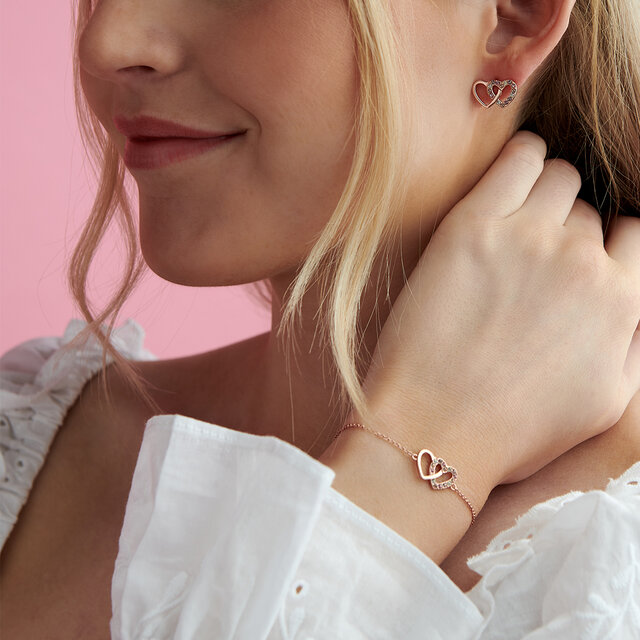 Rose Gold Interlink Bracelet & Stud Gift Set