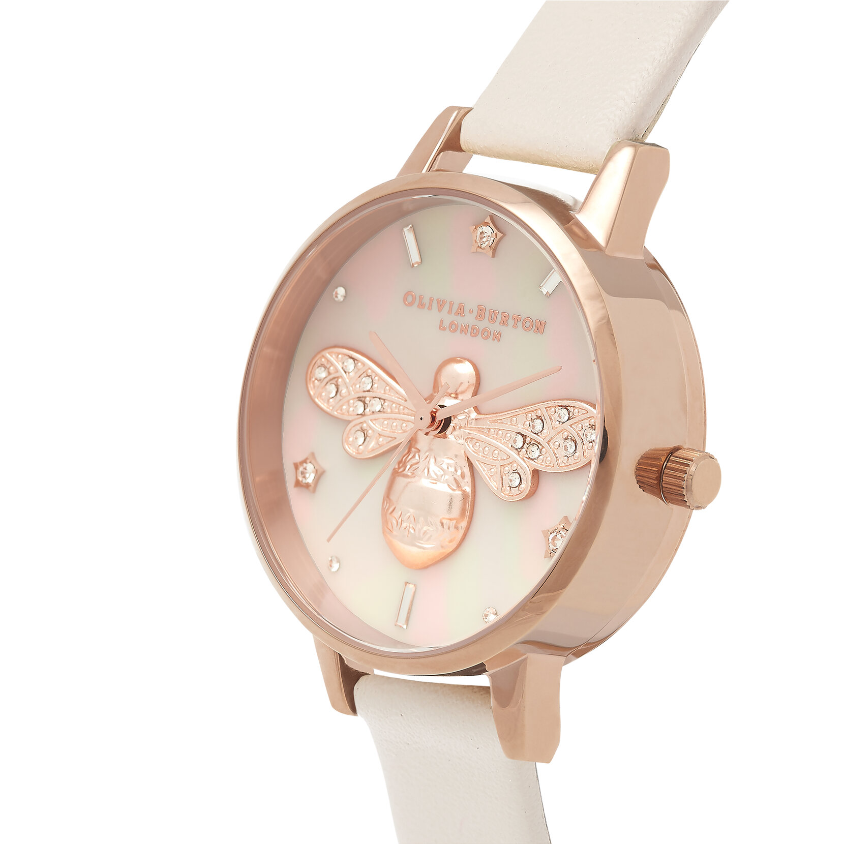 Montre Sparkle Bee à cadran Demi blanc poudré et or rose