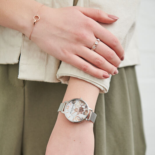 Marble Floral Mesh, Rose Gold & Silver