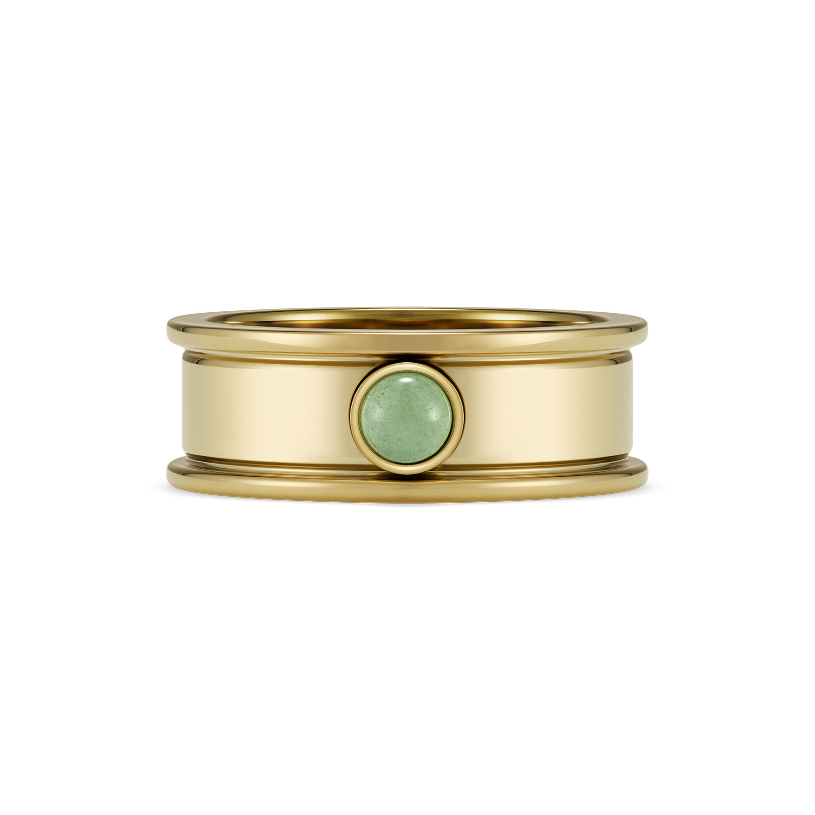 Bague S Pierre Précieuse Aventurine Cabochon Plaqué Or