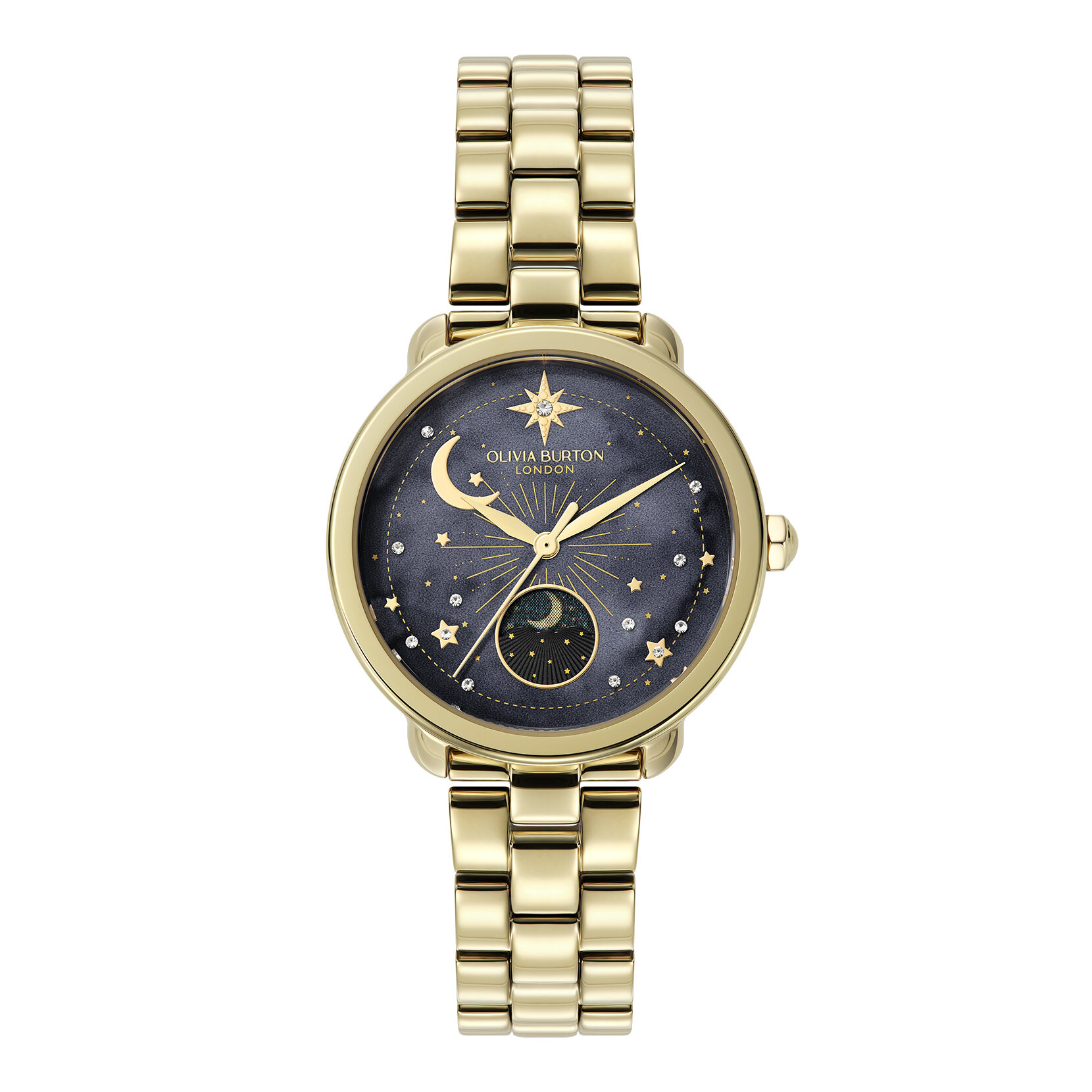34mm Moon Phase Black & Gold Bracelet Watch