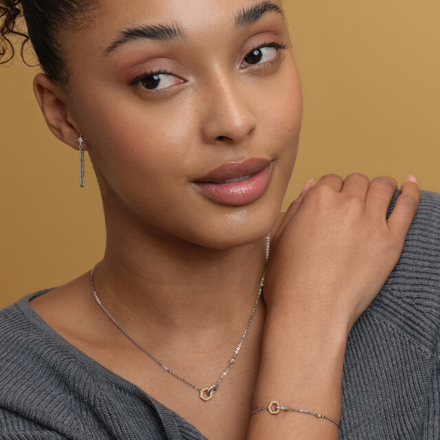 Ensemble Cadeau Bracelet et Collier Hex Interlink Argent et Plaqué Or Rose