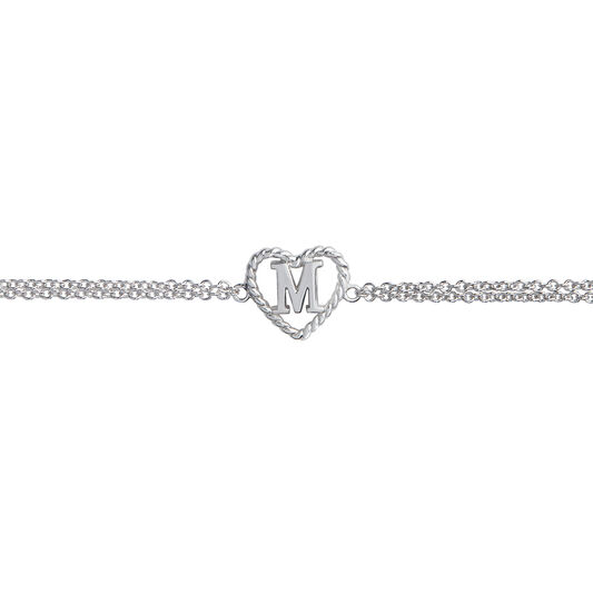 'M' Heart Initial Chain Bracelet Silver