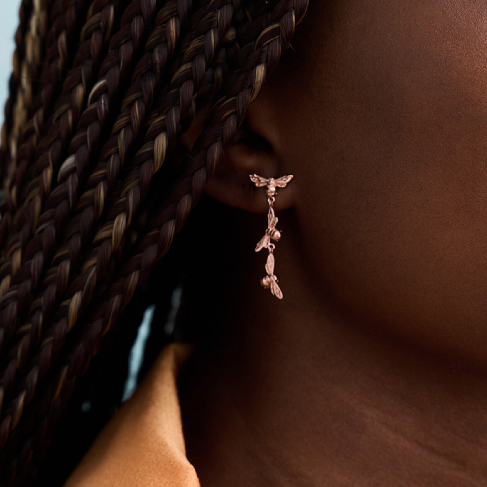 Rose Gold Bee Drop Earrings