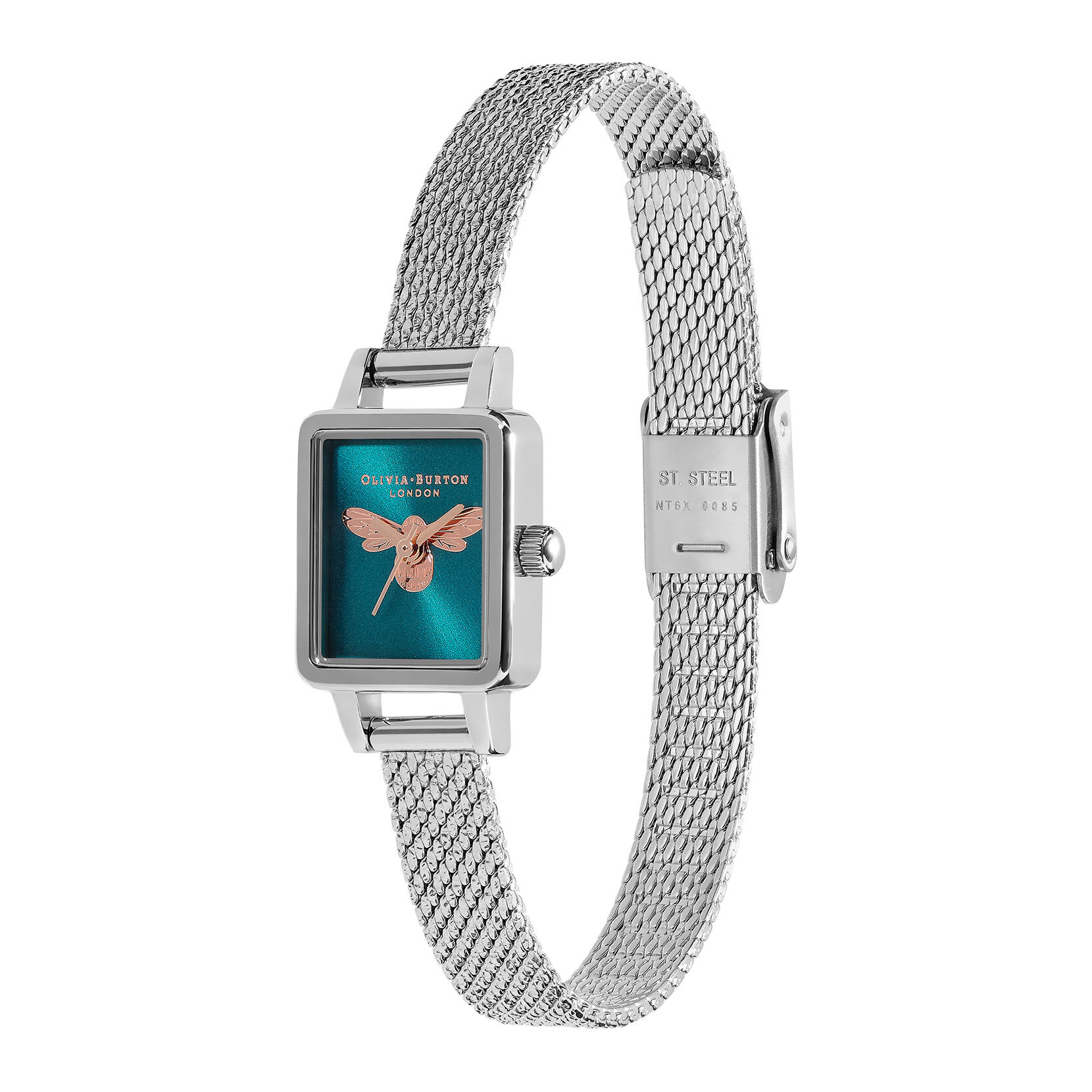 Rectangular Teal & Silver Mesh Watch