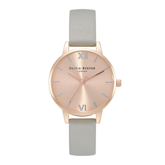 The England  30mm Rose Gold & gray Leather Strap Watch