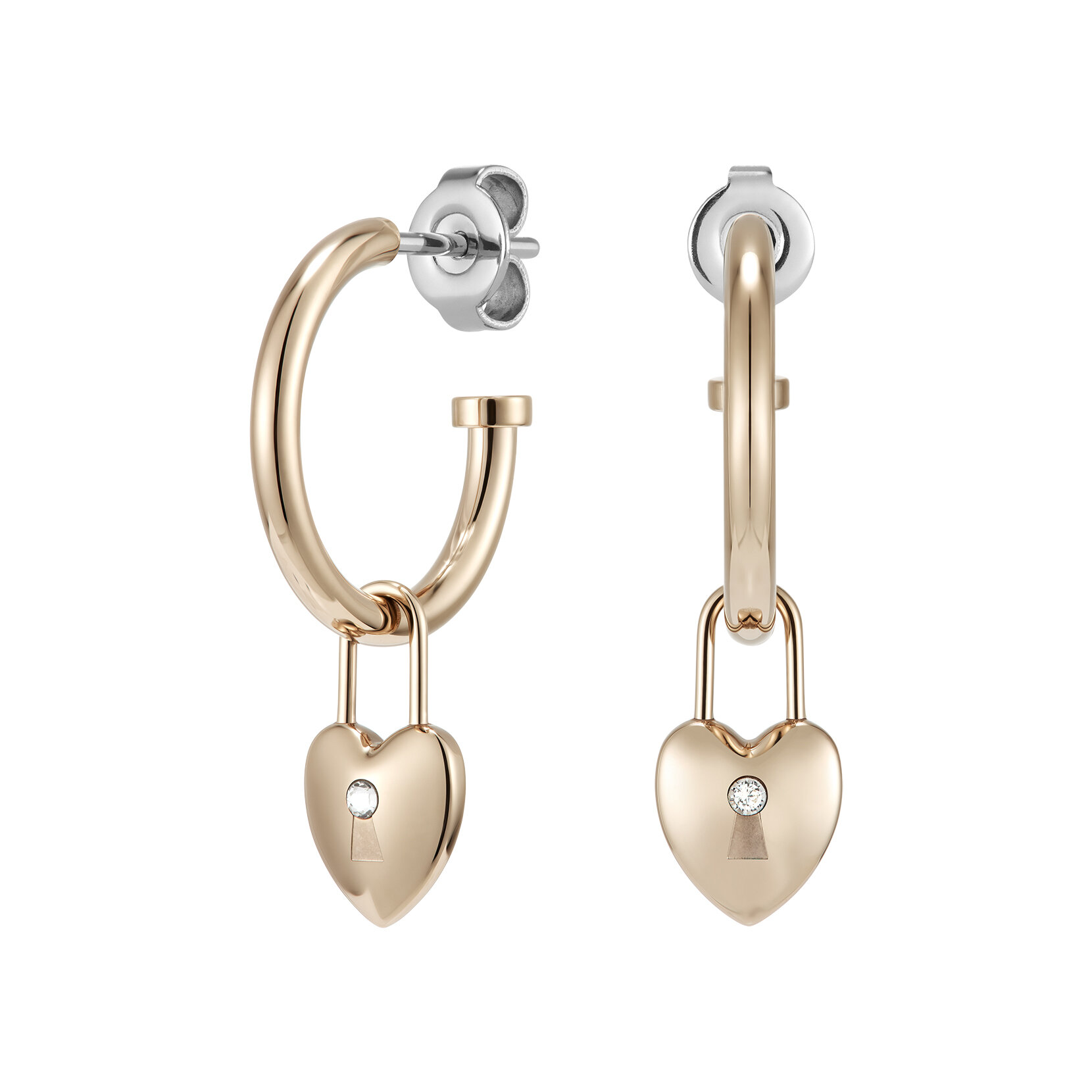 Locked Heart Rose Gold Plated Hoop Earrings