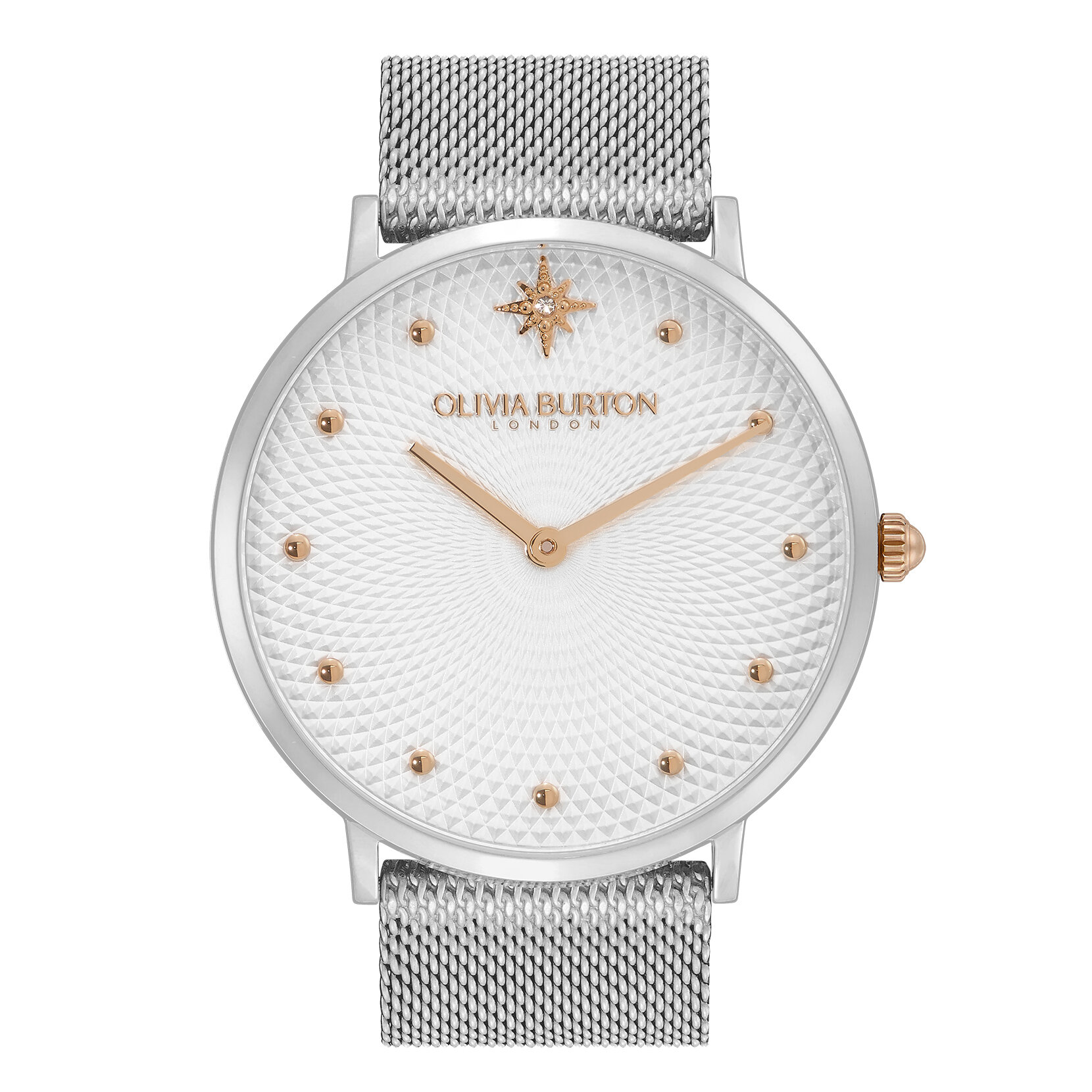 40mm Ultra Slim Metallic White & Silver Mesh Watch