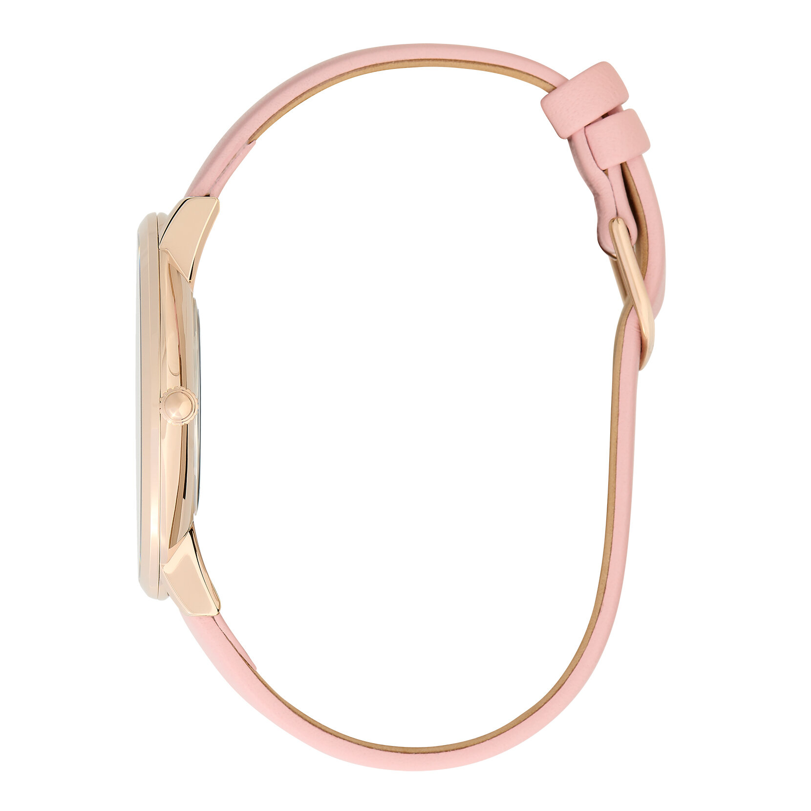 Montre à bracelet en cuir Imitation quartz rose, Or rose et Rose pastel 40 mm