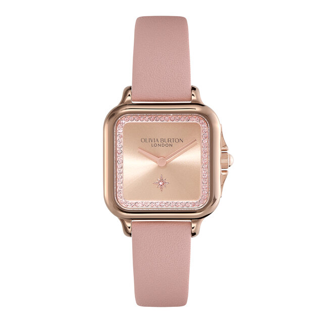 Montre Grosvenor Or Rose & Bracelet en Cuir Rose Pâle 28 mm