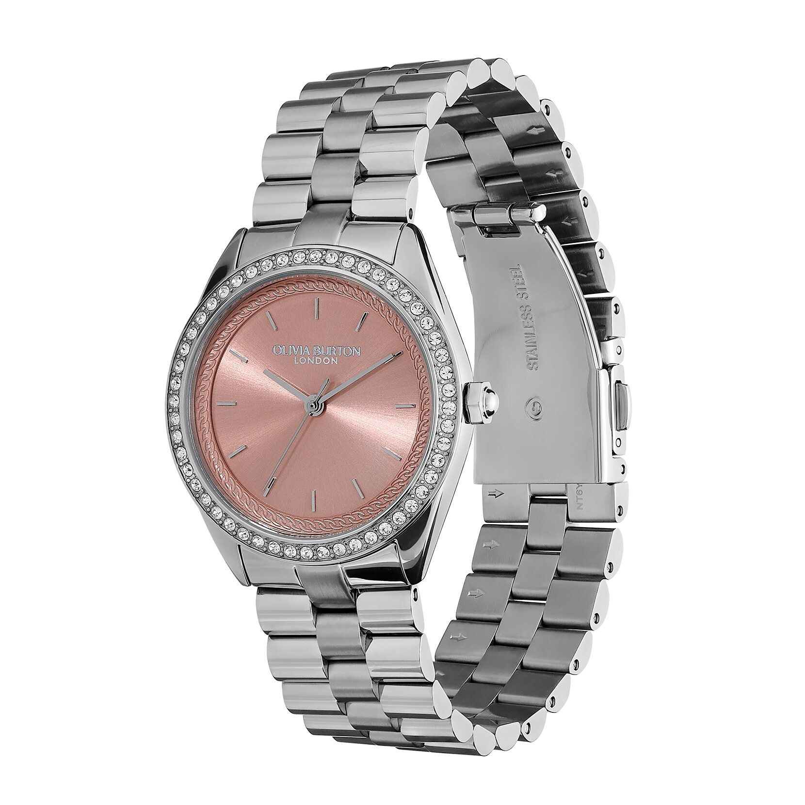 Montre Bejewelled Rose Pâle & Bracelet Argent 34 mm