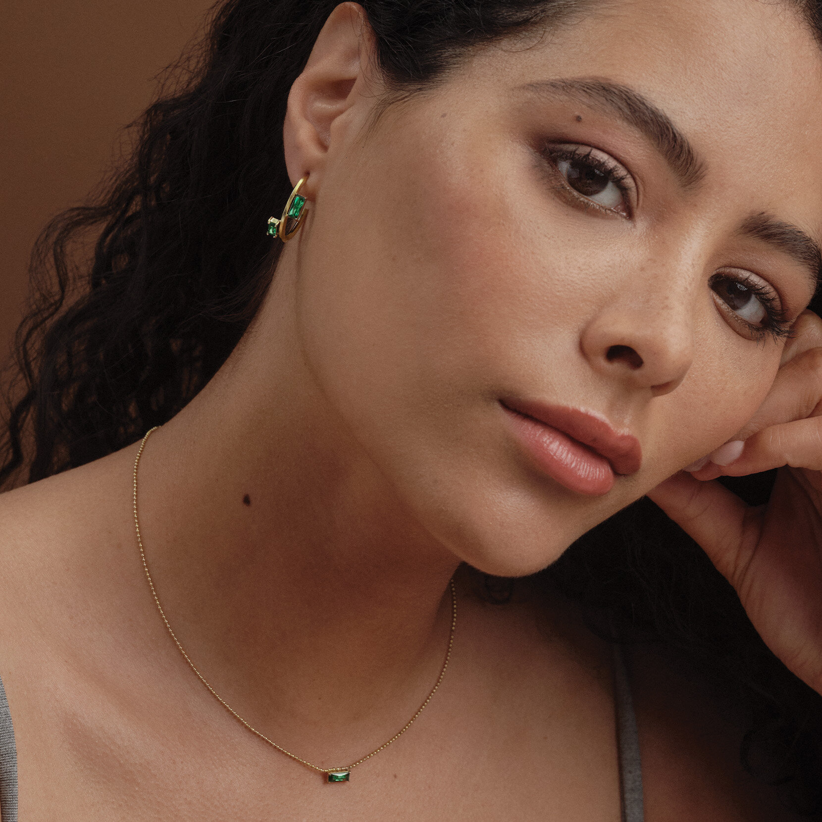 Green Baguette Crystal Gold Plated Necklace