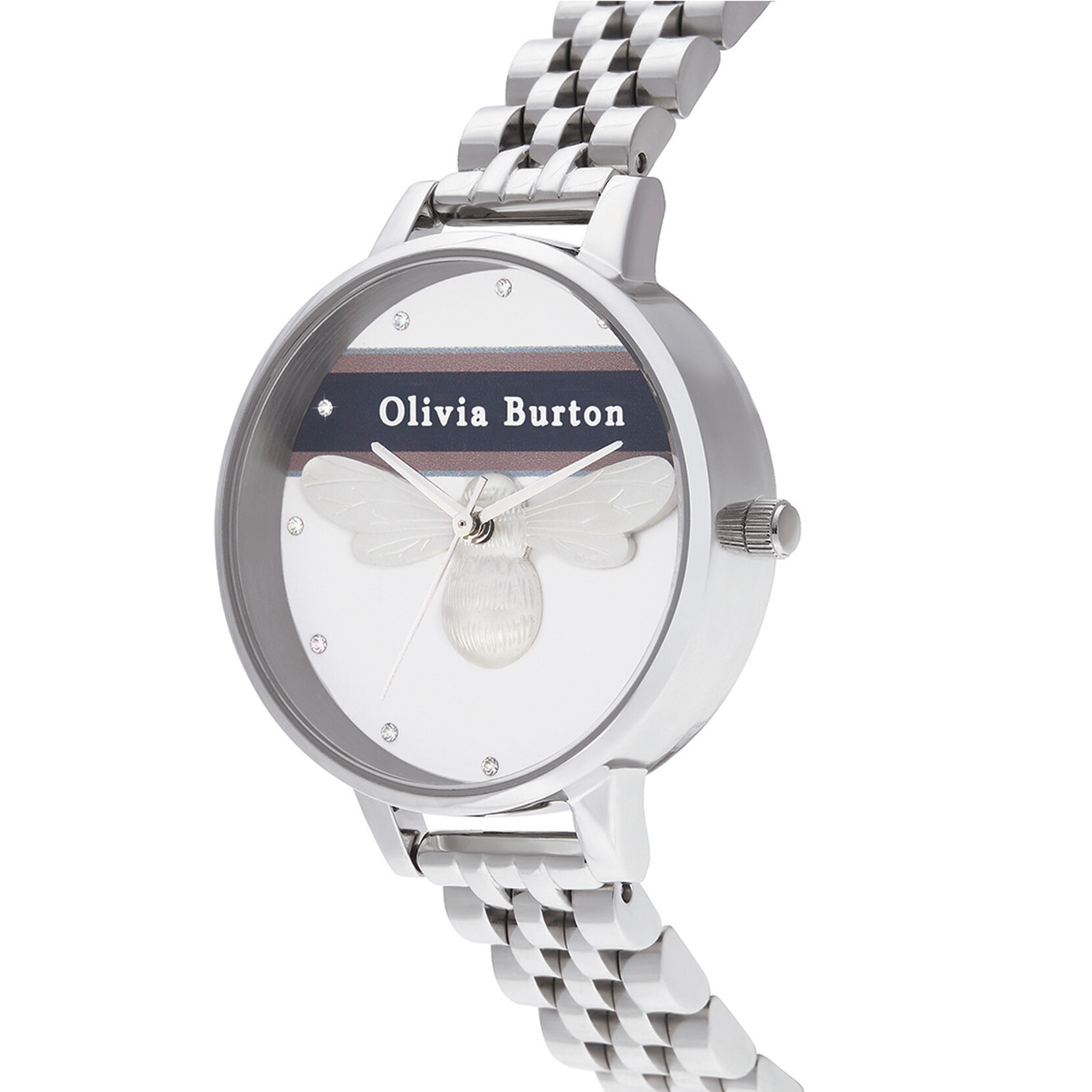 Varsity Lucky Bee, Red & Navy Stripe Silver Bracelet
