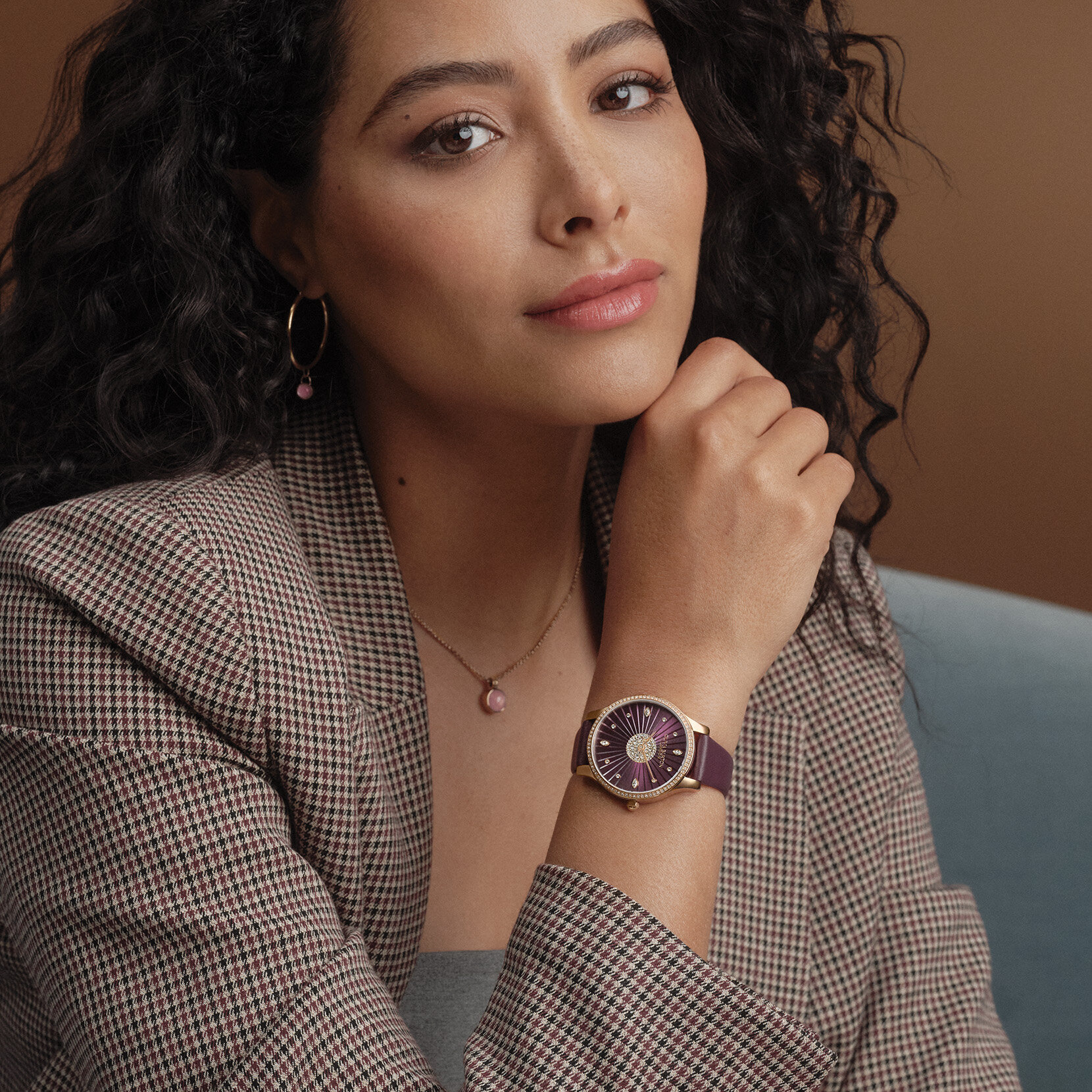 Montre Beaulieu 34&nbsp;mm Or Rose et Bracelet Cuir Laqu&eacute; Cerise